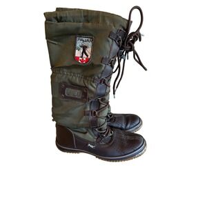 Pajar Winter Boots Olive Green Brown Leather Textile Lace Up Tall Snow USA 7-7.5